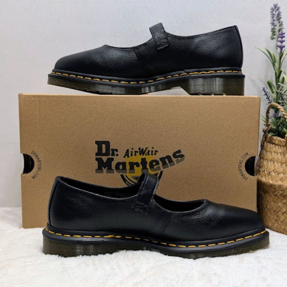 Dr. Martens Elphie MJ Black Virginia Leather Mary Jane Shoes UK 7 Women's 9 NIB - Picture 8 of 12